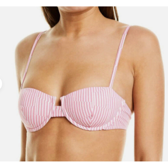 Onia NWT Dalia Pink and White Broken Striped Underwire Demi Cup Bikini Top Large - Picture 5 of 15